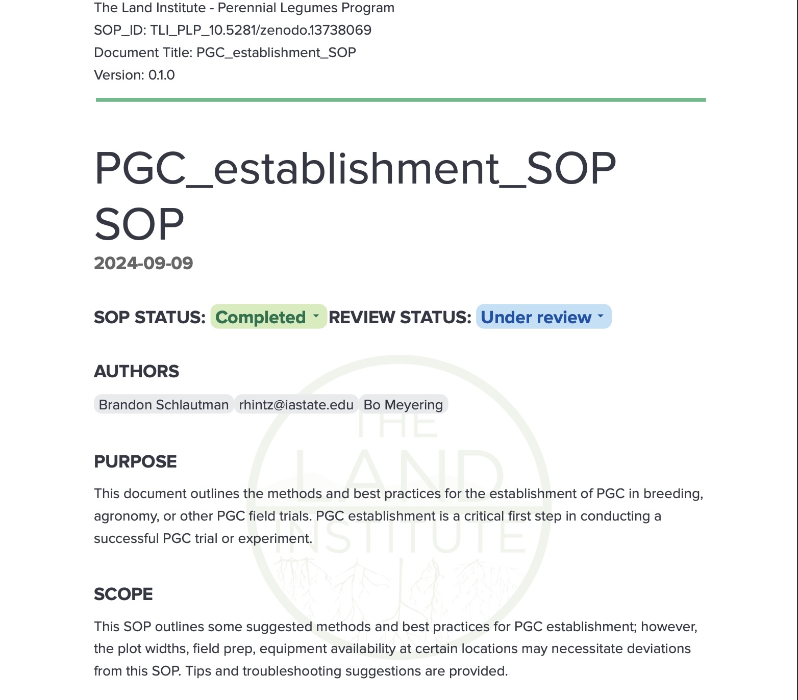 PGC Establishment SOP