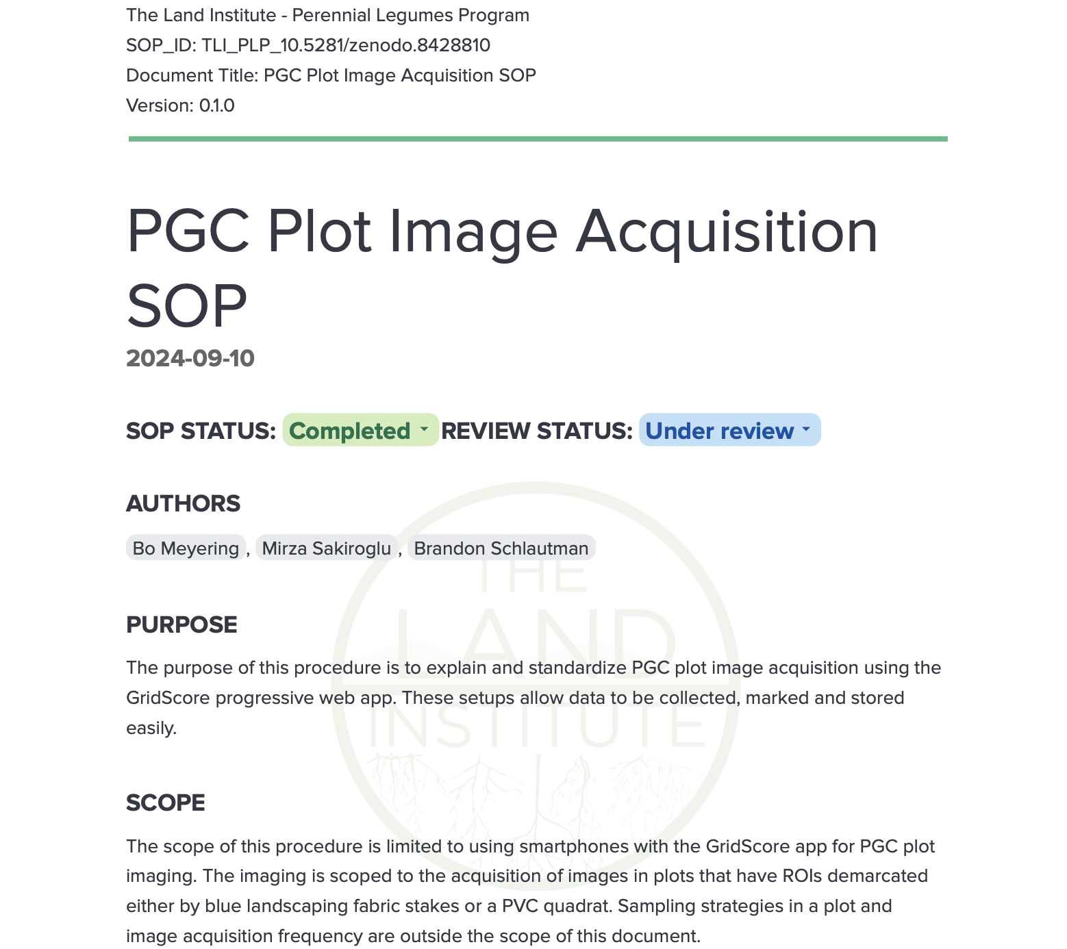 PGC Plot Image Acquisition SOP