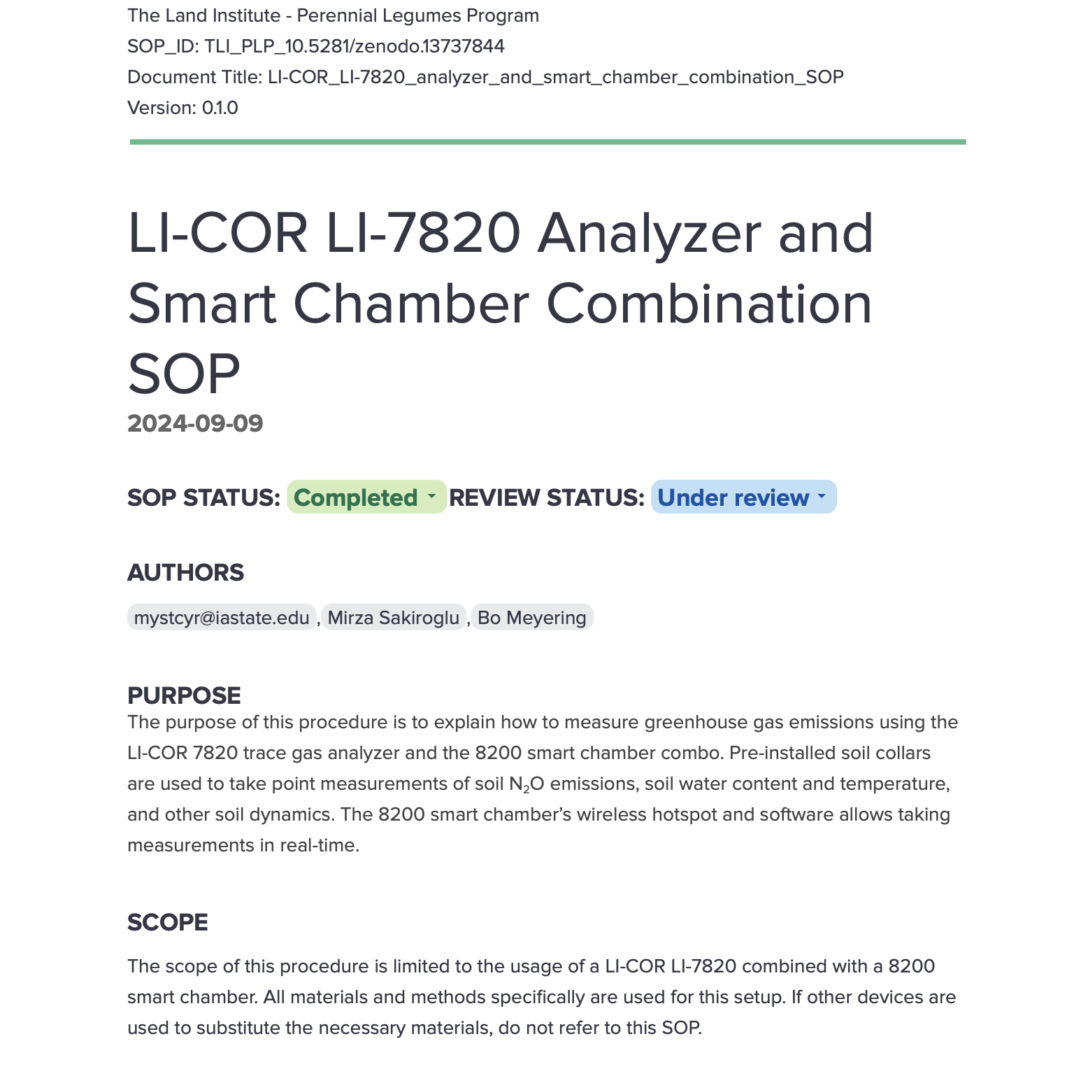 LI-COR LI-7820 Gas Analyzer and Smart Chamber SOP